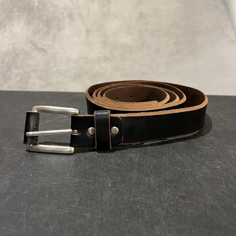 Remo Tulliani Belt Mens 60 Black Horween Leather Dress Belt Solid Silver Buckle